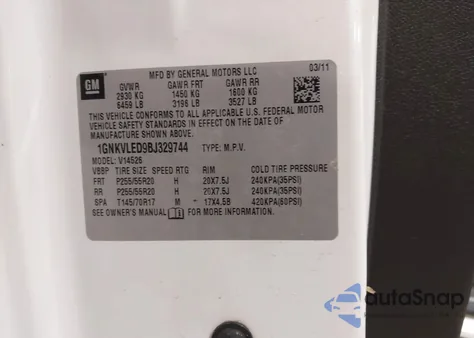 2011 Chevrolet Traverse Ltz из США, поврежденный, VIN 1GNKVLED9BJ329744